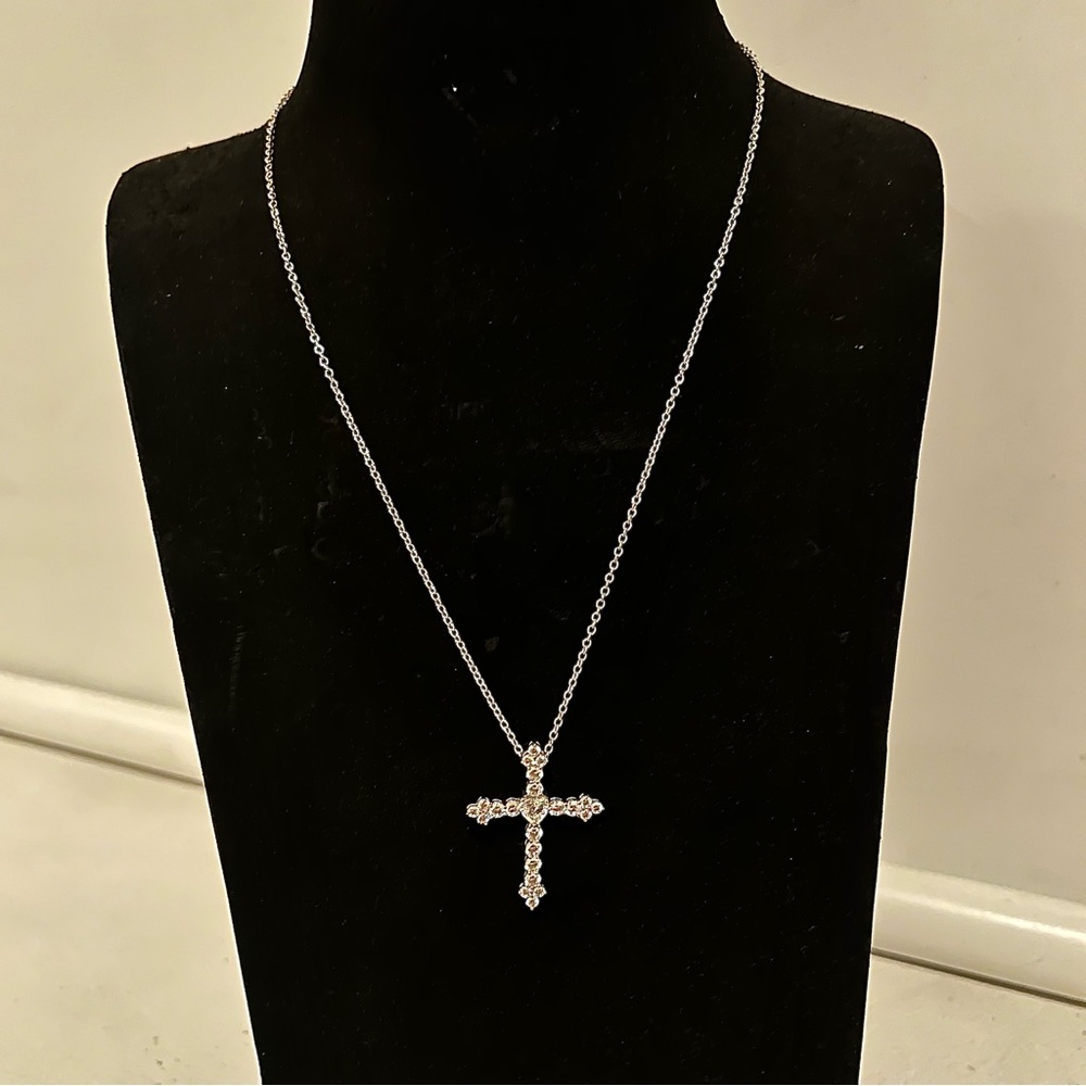 NEW Diamonique Elegant Silver Heart Cross Pendant Necklace